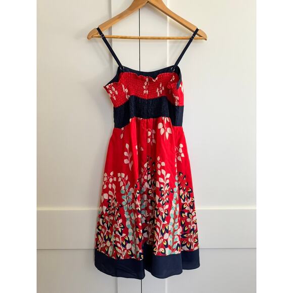 Hype Women’s Red Navy Floral Midi Dress Size 4 Spaghetti Strap Fit & Flare - Picture 3 of 10